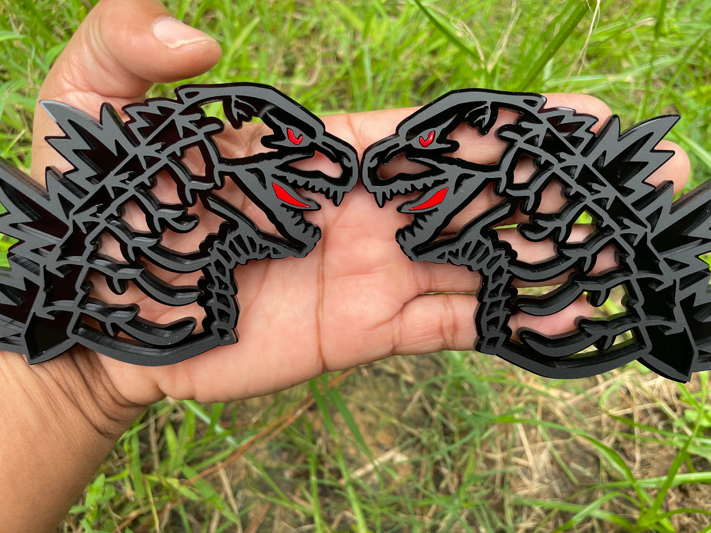 Godzilla Red Eye Emblem Badges Matte Black on Black