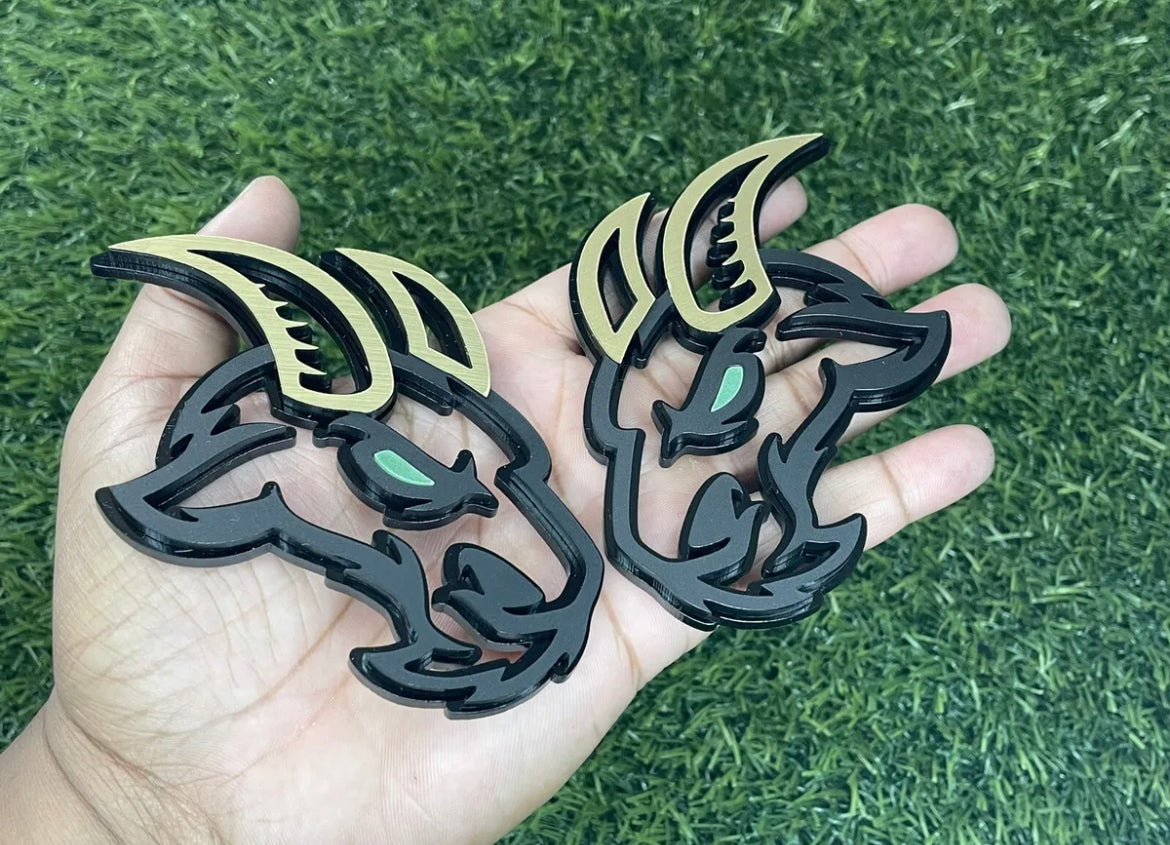 Goat Emblem Badges Glow In The Dark Eyes With Gold Bronze Horns Badge Addictz