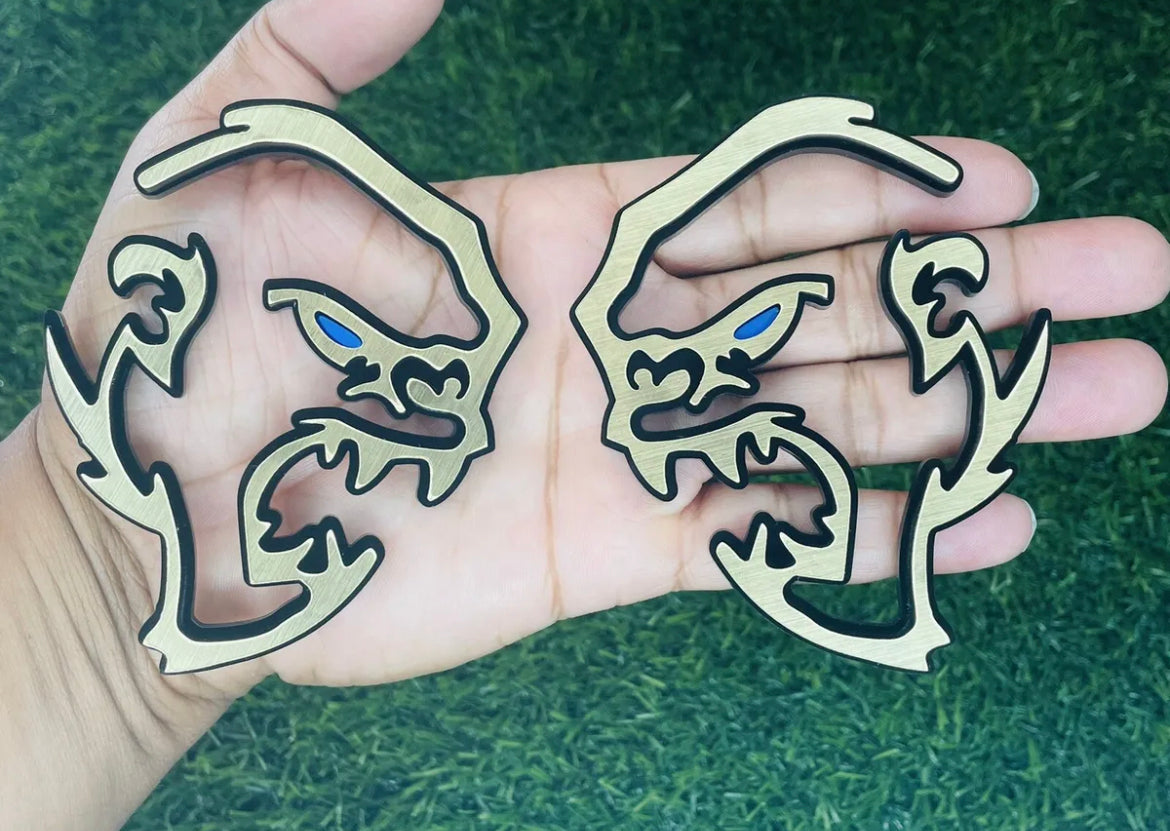 Gorilla Gold Metal Emblem Badges Brushed With colored eyes (2) Badges Fender New.