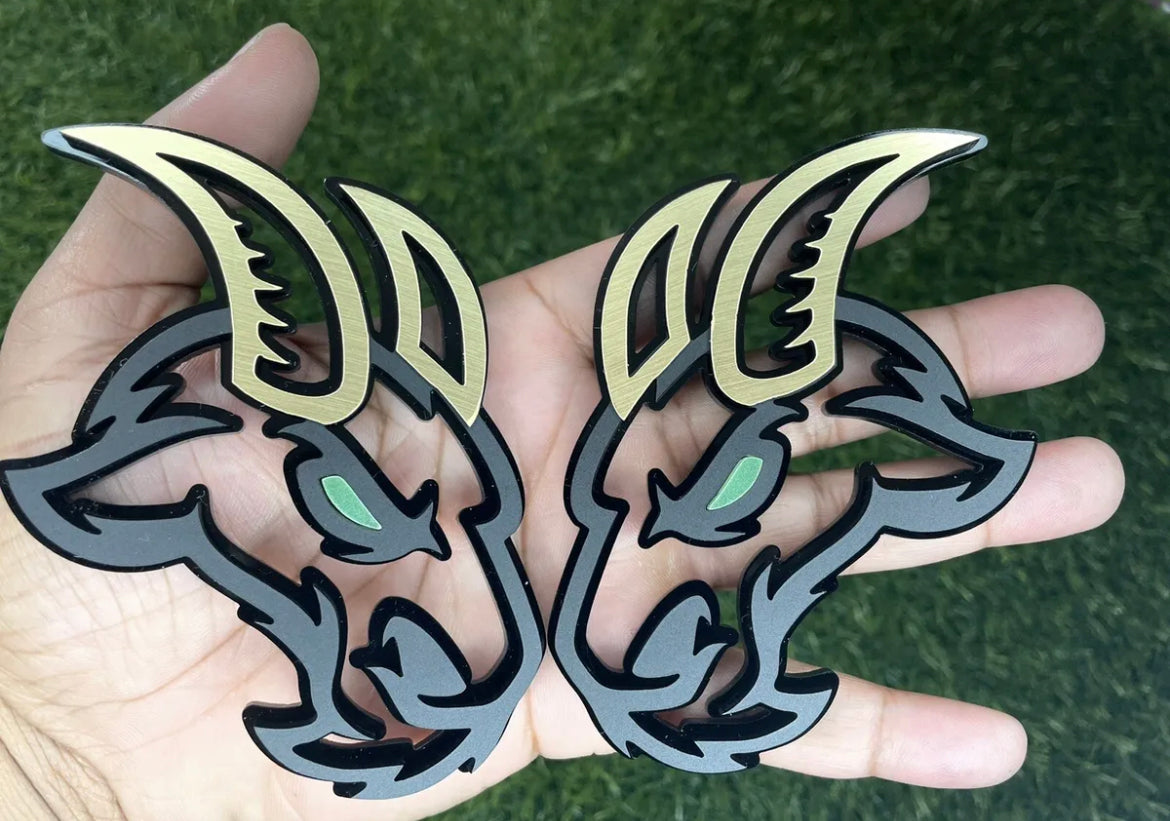 Goat Emblem Badges Glow In The Dark Eyes With Gold Bronze Horns Badge Addictz