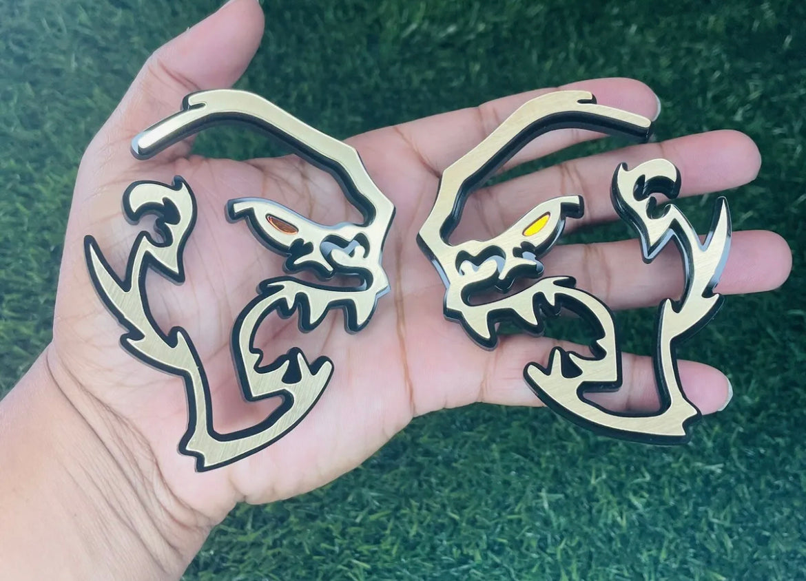 Gorilla Gold Metal Emblem Badges Brushed With colored eyes (2) Badges Fender New.