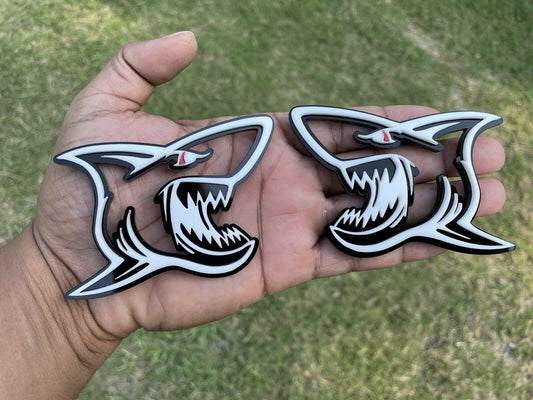 Angry Shark Emblem Badges Red Eye White & Black New