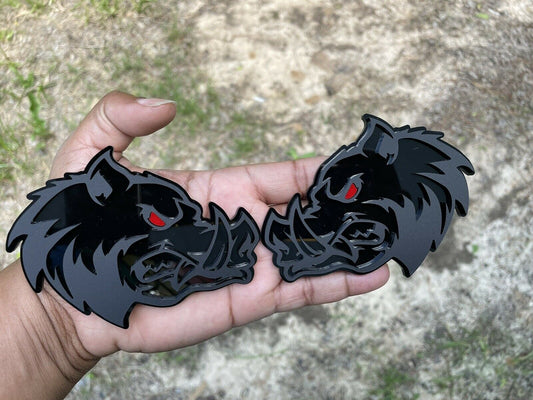 Hell Hog Boar Red Eye Car Emblem Badge Custom New Matte Black On Black