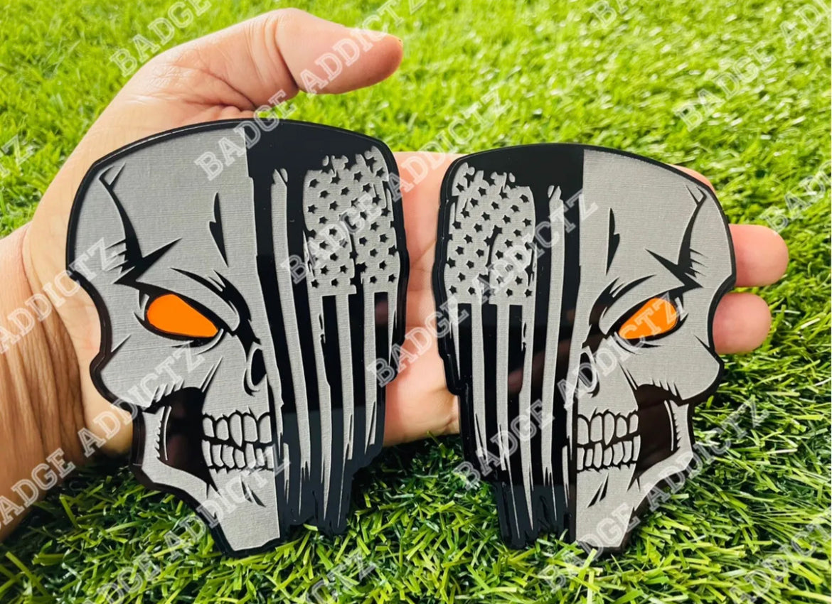 Skull Flag Emblem Badges Set Orange Eyes Aggressive Badge Addictz New Custom