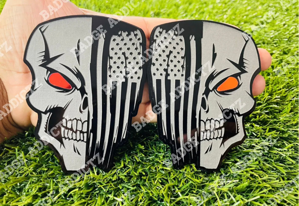 Skull Emblem Badges Flag Color Changing Eyes Aggressive Badge Addictz ...