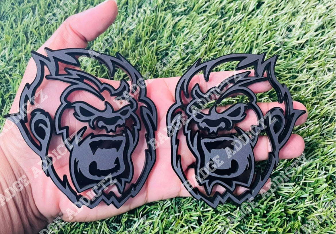 Sasquatch Emblem Badges Bigfoot Aggressive Matte Black On Gloss Custom New Set.